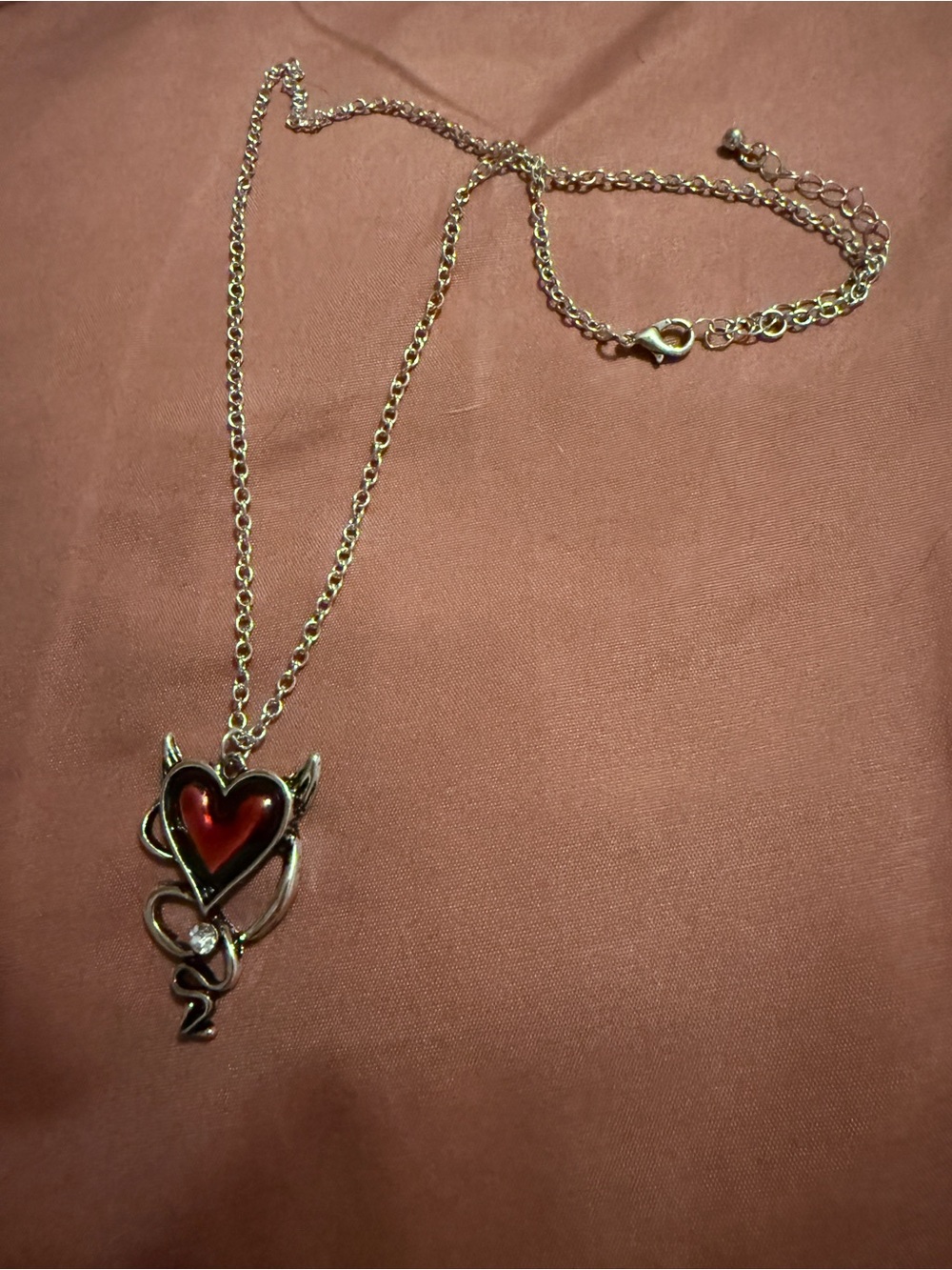 Silver-tone Red Heart Pendant Necklace with Crystal Accent